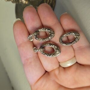 Sterling Silver and Stone Floral Design 3 Piece Earring and Pendant Set